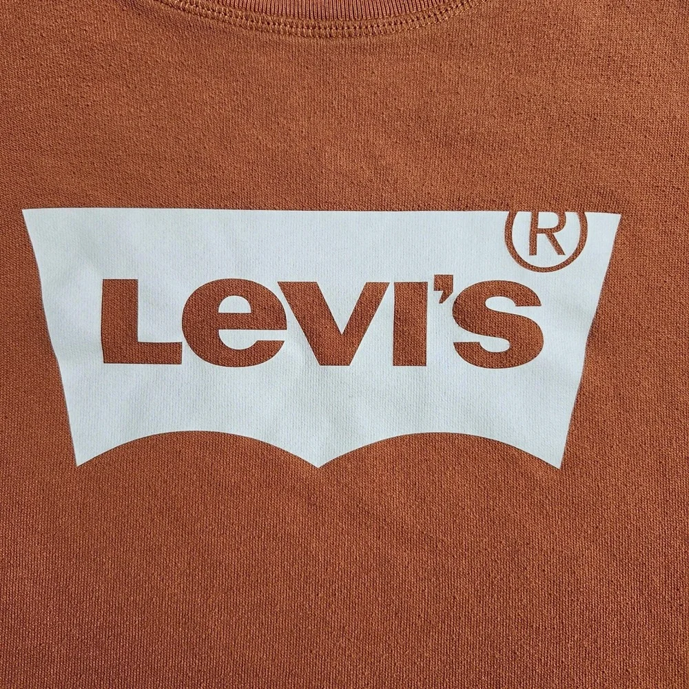 Levis Mens Batwing Logo Crewneck Sweatshirt Rust Orange Large Pullover Fleece